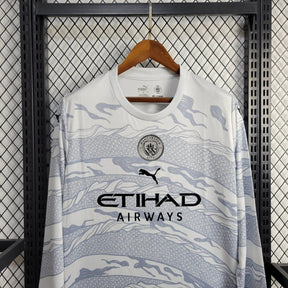 Camisa Manchester City Manga Longa Edição Dragão 2024/25 - Puma Torcedor Masculina - Branca/Cinza