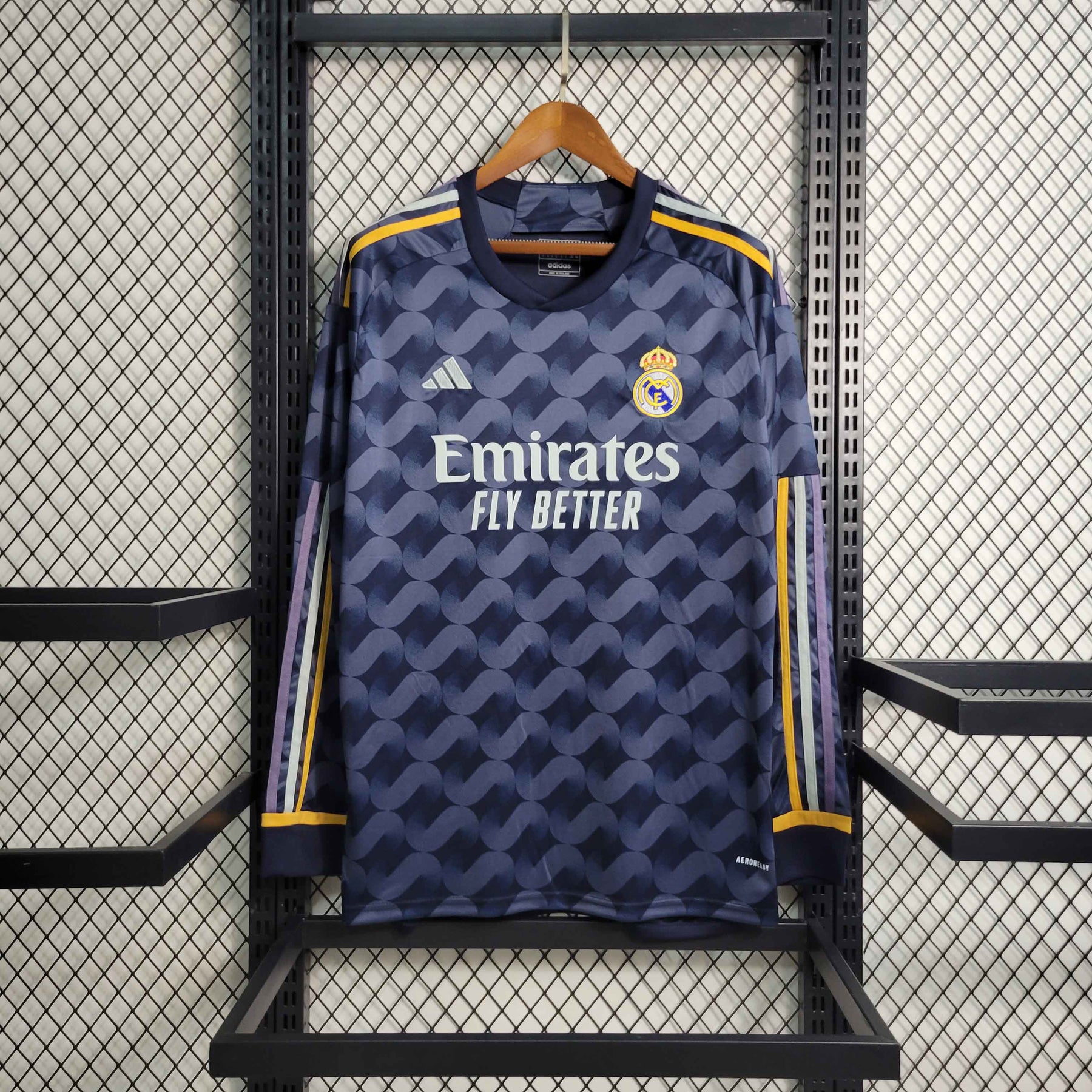 Camisa Manga Longa Real Madrid Away 2023/24 - Adidas Torcedor Masculina - Azul/Laranja