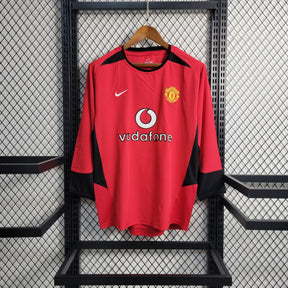 Camisa Manga Longa Manchester United 2002/04 Nike Retrô Masculina - Vermelha/Preta