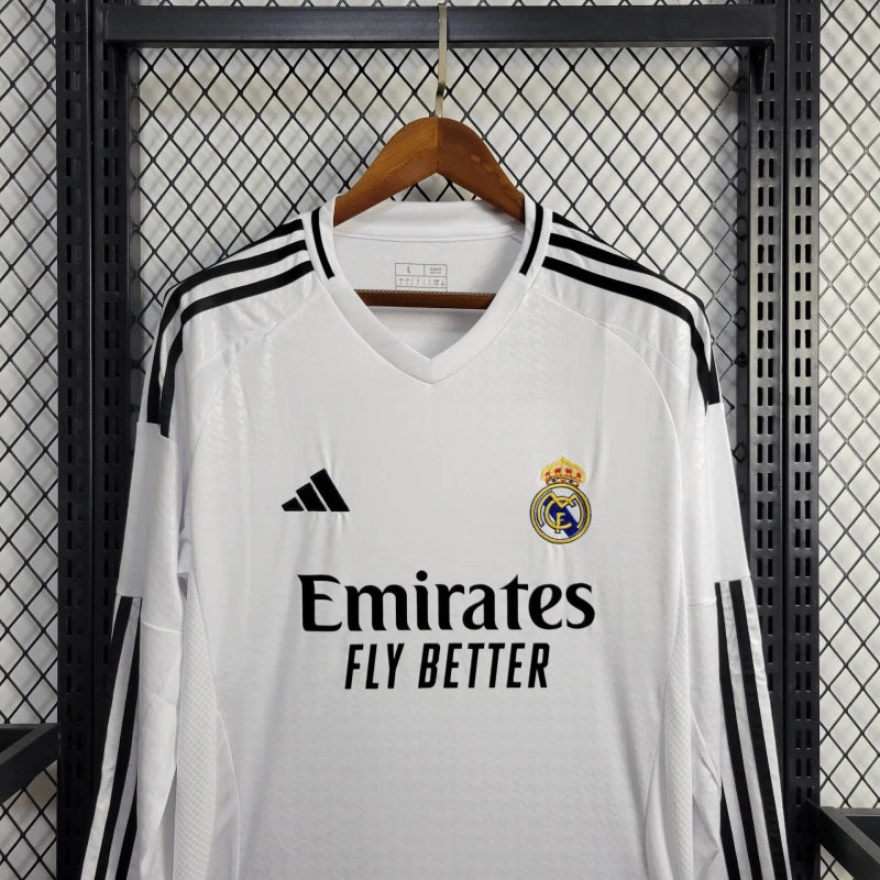 Camisa Manga Longa Real Madrid Home 2024/25 - Adidas Torcedor Masculina - Branca/Preta