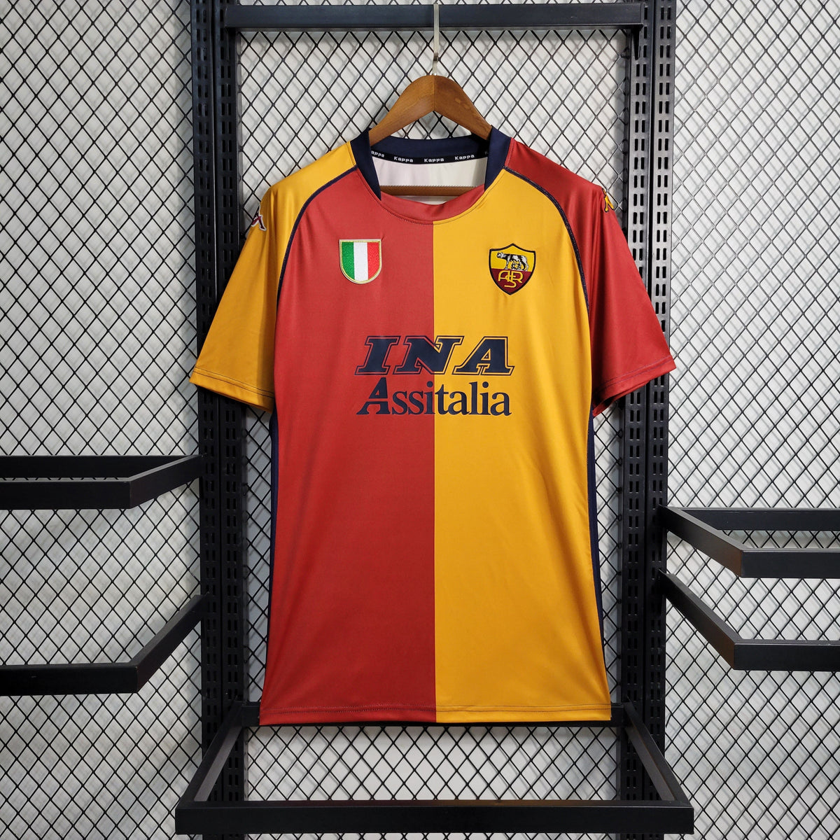 Camisa Roma Home 2001/02 - Kappa Retrô Masculina - Bordo/Laranja