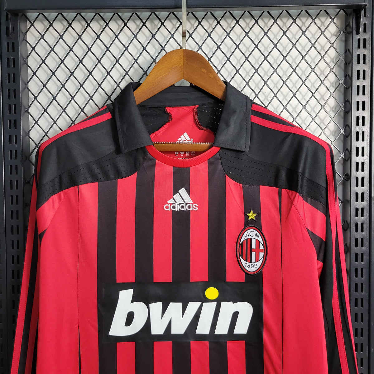 Camisa AC Milan Manga Longa Home 2007/08 - Adidas Retrô Masculina - Vermelha/Preta