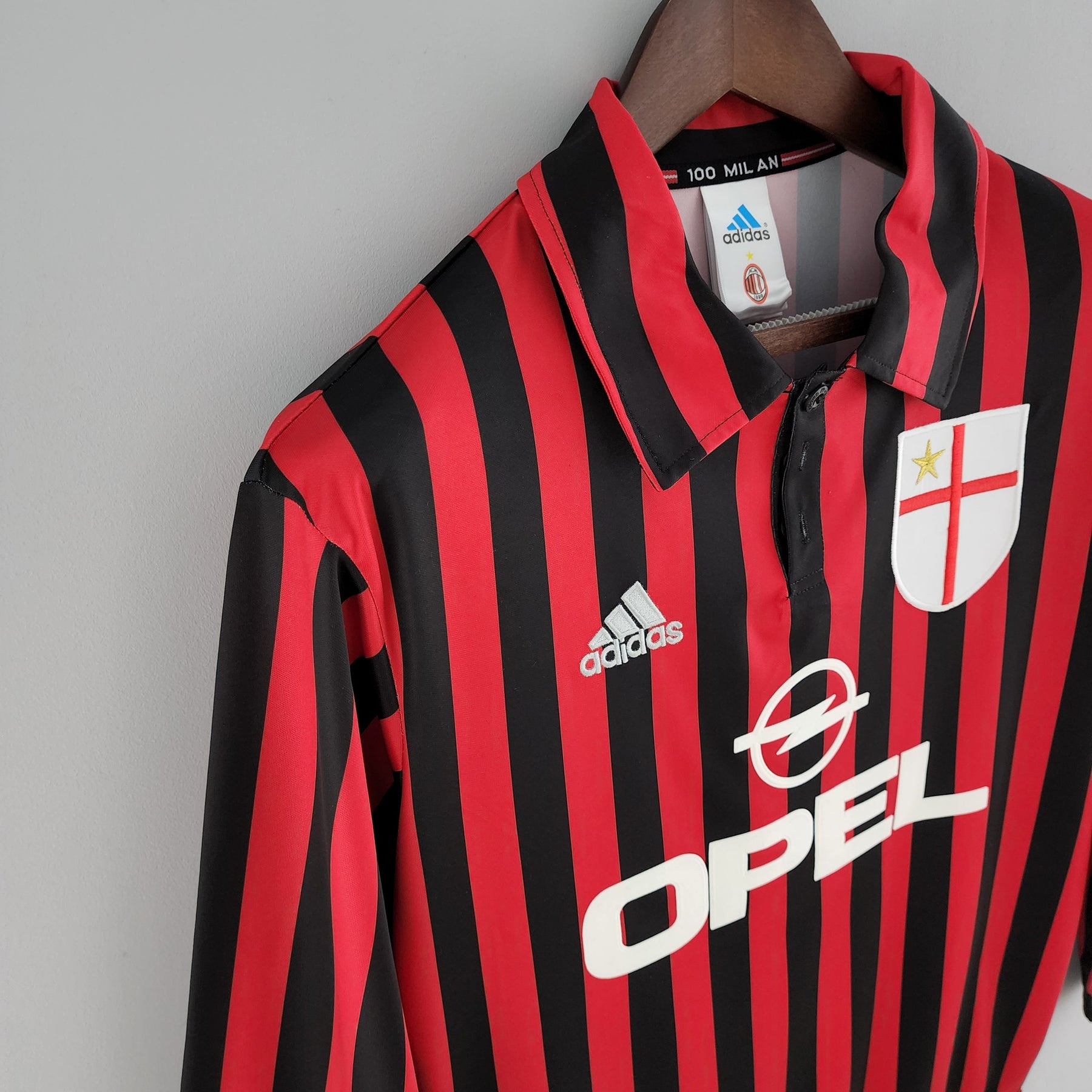 Camisa Manga Longa Milan Home 1999/00 - Adidas Retrô Masculina - Vermelha/Preta