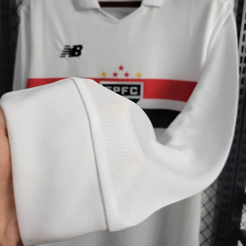 Camisa Manga Longa São Paulo Home 2024/25 - New Balace Torcedor Masculina - Branca/Vermelha