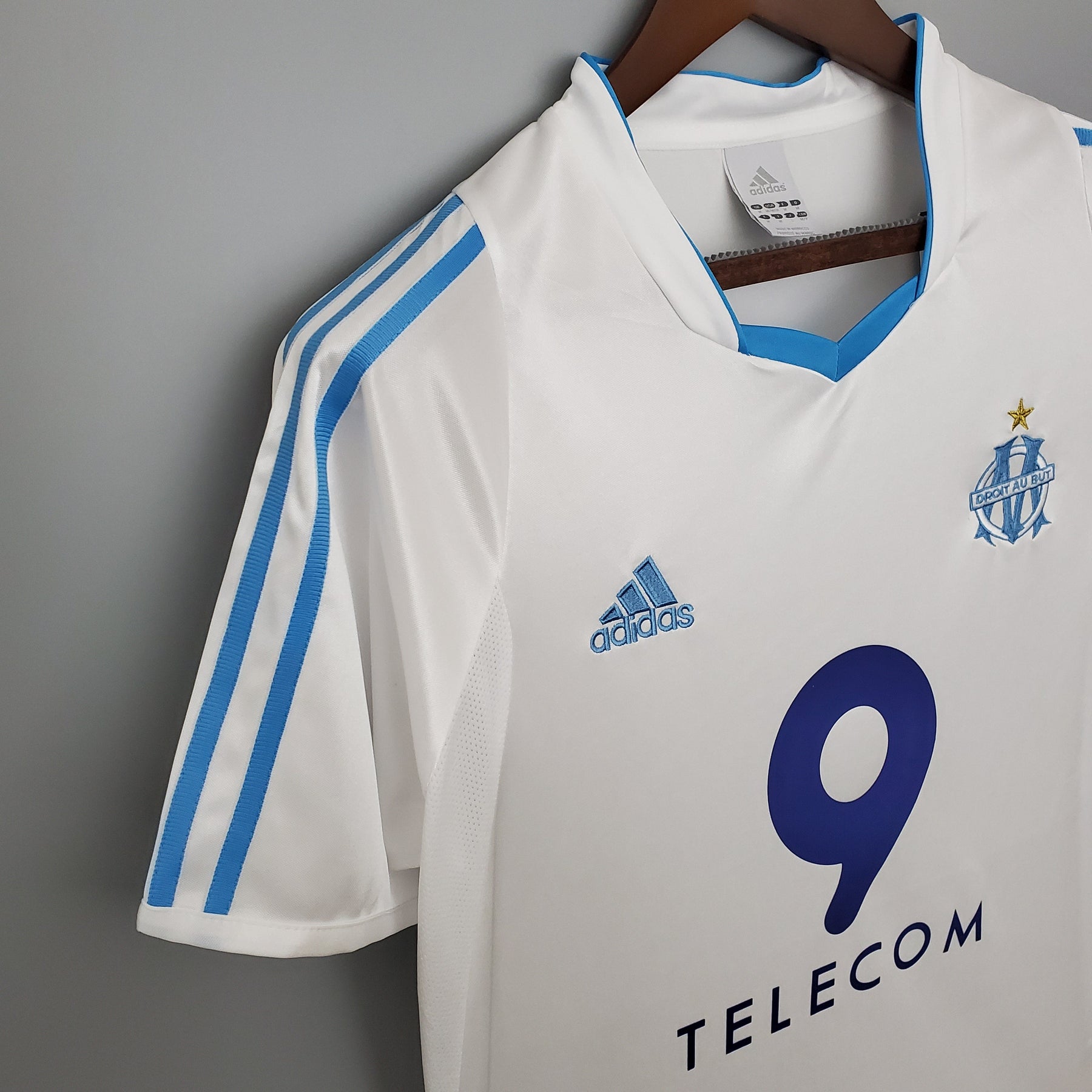 Camisa Olympique de Marseille Home 2002/03 - Adidas Retrô Masculina - Branca/Azul