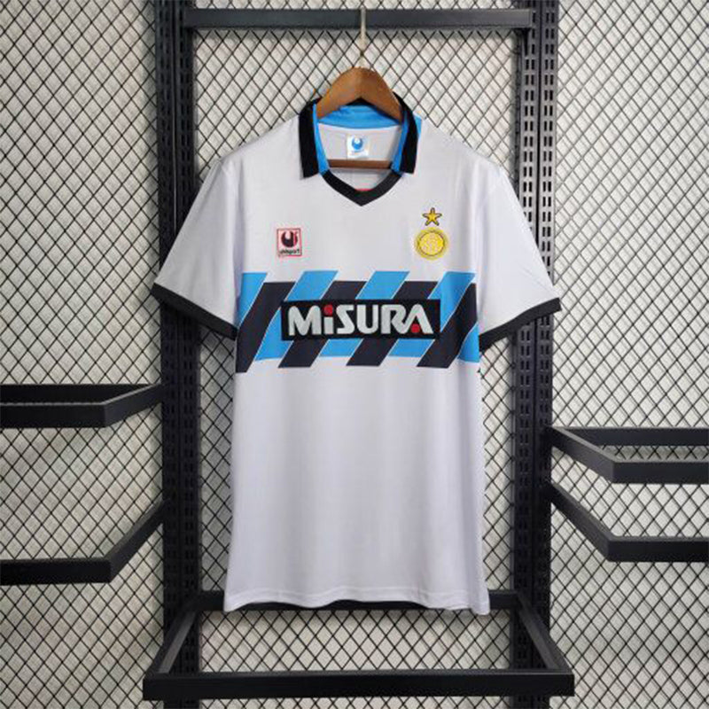 Camisa Inter de Milão Away 1990/91 - Uhisport Retrô Masculina - Branca/Azul