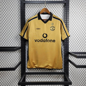 Camisa Manchester United 2001/02 - Umbro Retrô Masculina - Edição Especial 100 anos - Dourada/Branca