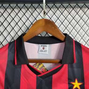 Camisa Milan Home 1993/94 - Lotto Retrô Masculina - Vermelha/Preta