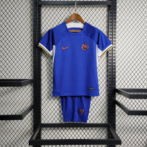 Kit Infantil Chelsea Home 2023/24 - Nike Torcedor - Azul/Dourado