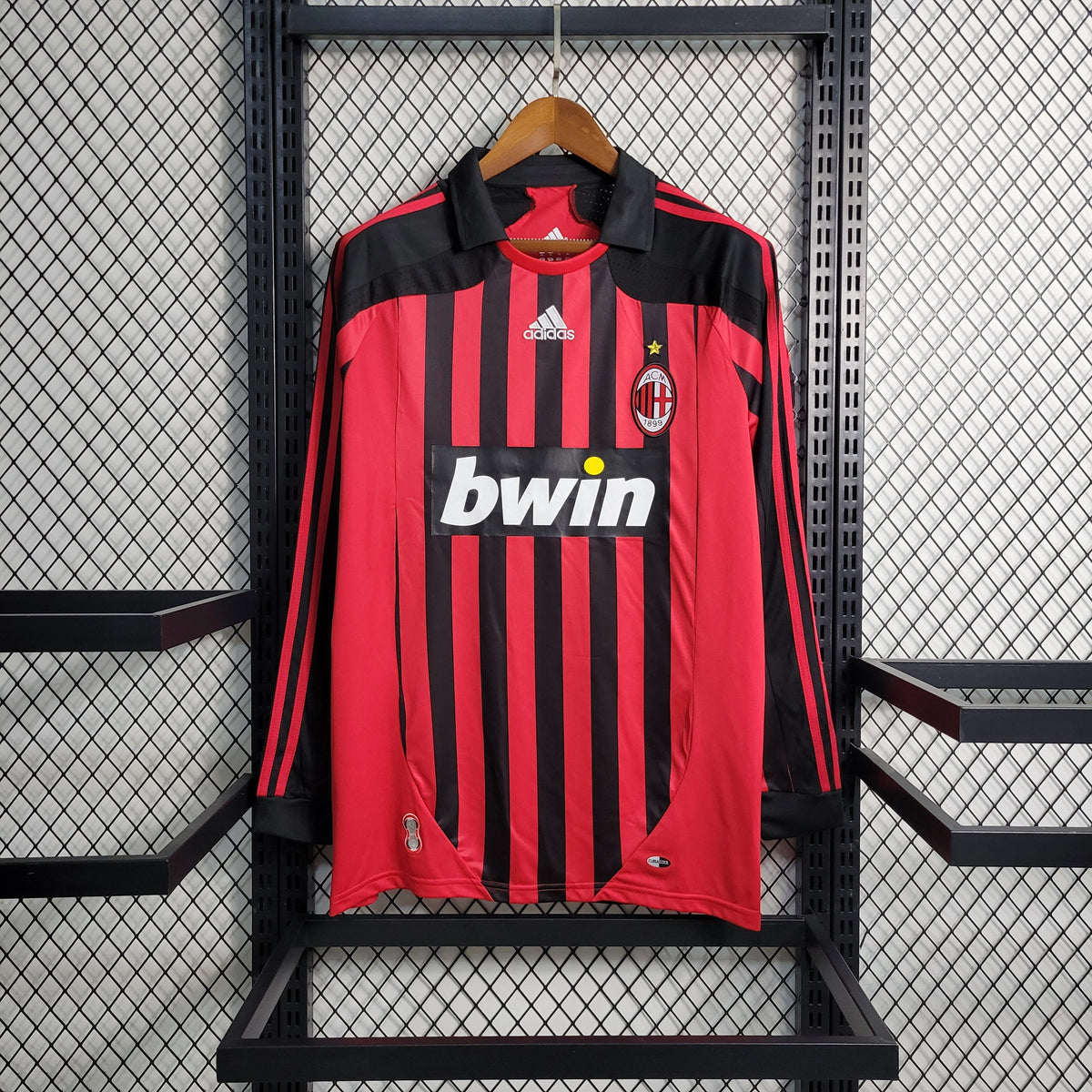 Camisa AC Milan Manga Longa Home 2007/08 - Adidas Retrô Masculina - Vermelha/Preta