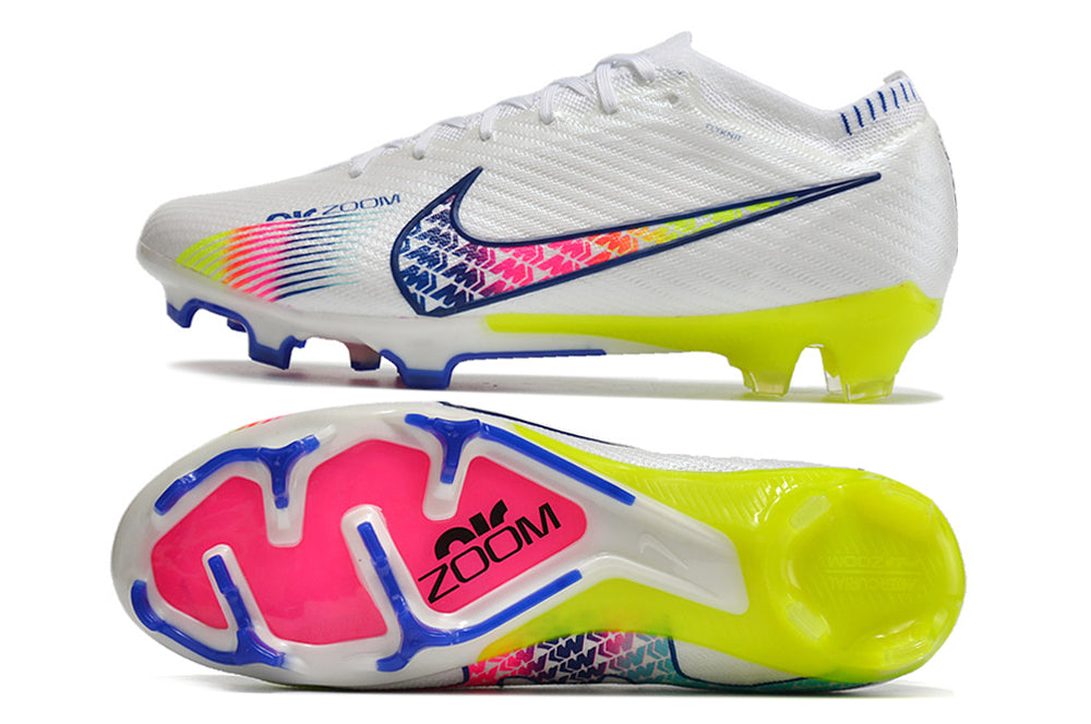 Chuteira Nike Air Zoom Mercurial Vapor 15 Elite Branco/Rosa/Azul/Verde