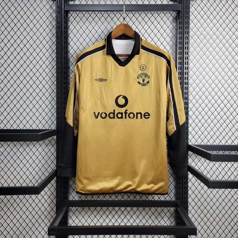 Camisa Manga Longa Manchester United Dupla Face 2001/02 - Umbro Retrô Masculina - Branca/Dourada