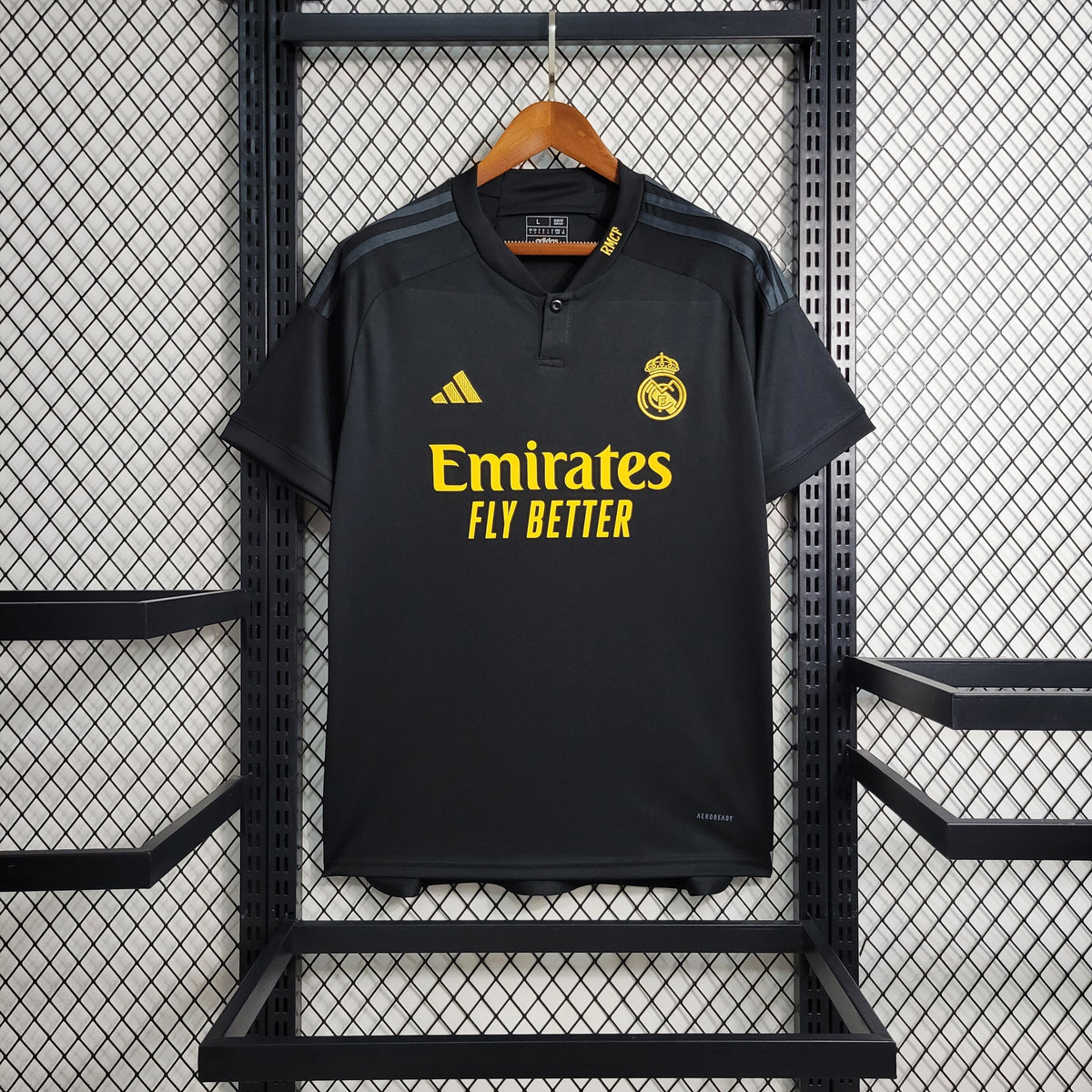 Camisa Real Madrid Away 2023/24 - Adidas Torcedor Masculina - Preta/Dourada