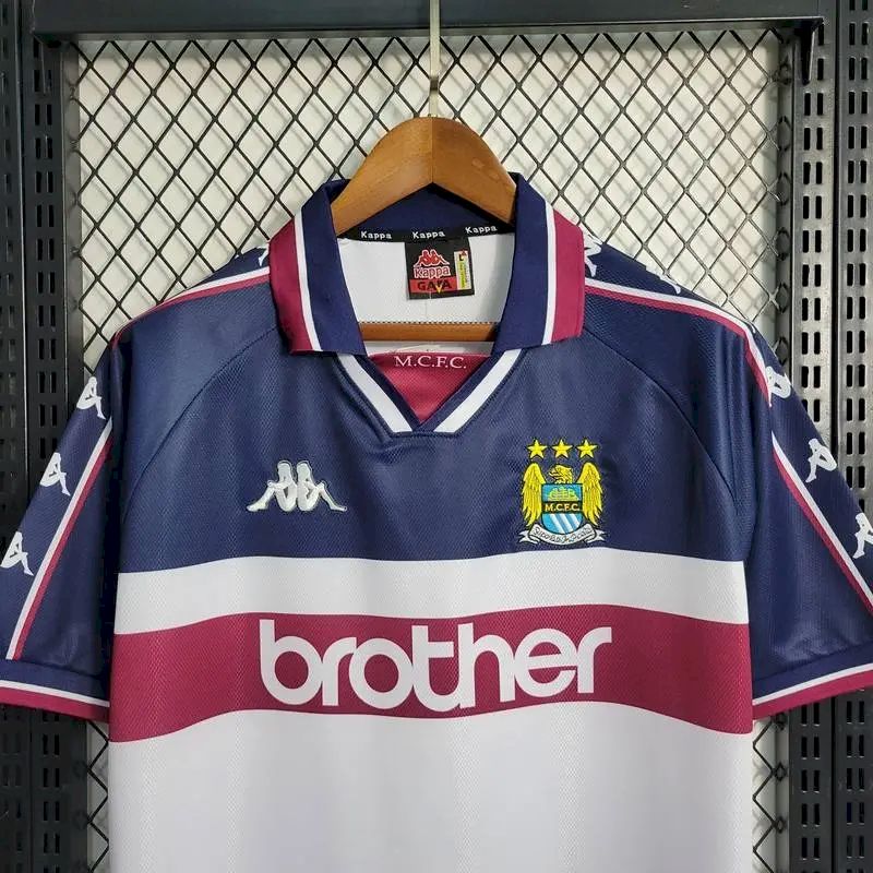 Camisa Manchester City Away 1997/98 - Kappa Retrô Masculina - Branca/Azul