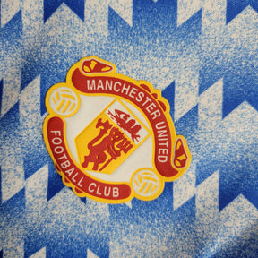 Camisa Manchester United  Manga Comprida Away 1990/92 - Adidas Retrô Masculina - Azul/Branca