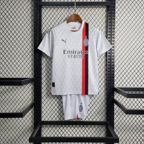 Kit Infantil AC Milan Away 2023/24 - Puma Torcedor - Branca/Vermelha