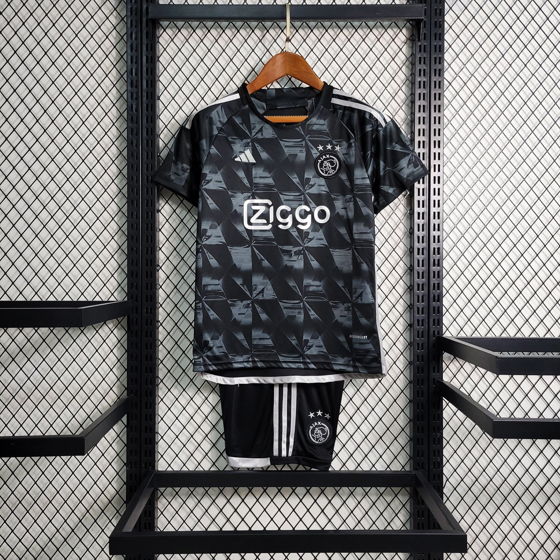 Kit Infantil Ajax Away 2023/24 - Adidas Torcedor - Preta/Branca