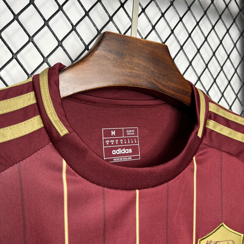 Camisa Roma Home 2024/25 - Adidas Torcedor Masculina - Vermelha/Dourada