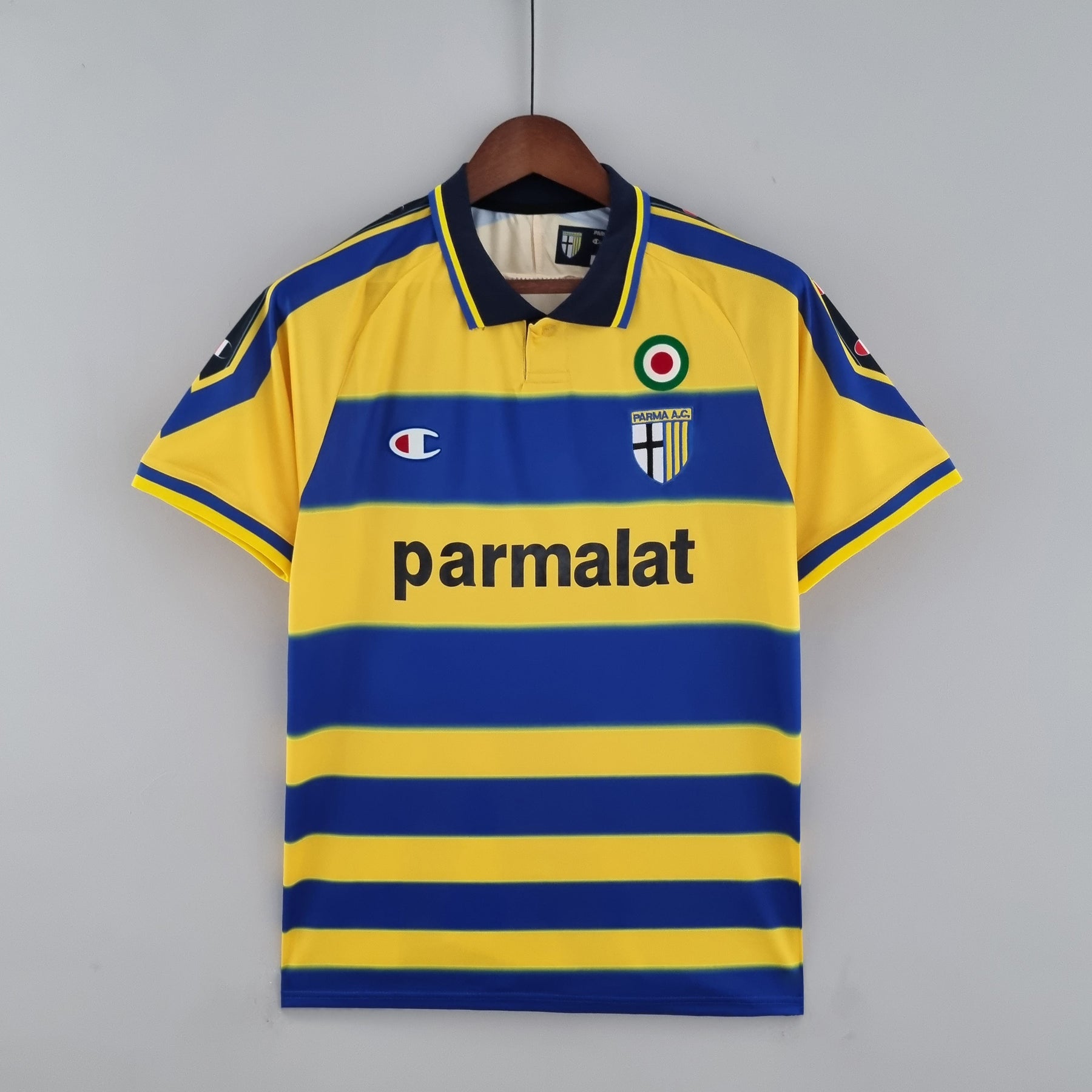 Camisa Parma Home 1999/00 - Champion Retrô Masculina - Amarela/Azul