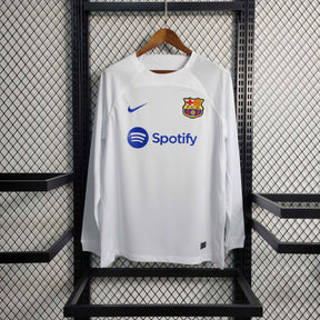 Camisa Barcelona Manga Longa Away 2023/24 - Nike Torcedor Masculina - Branca/Azul