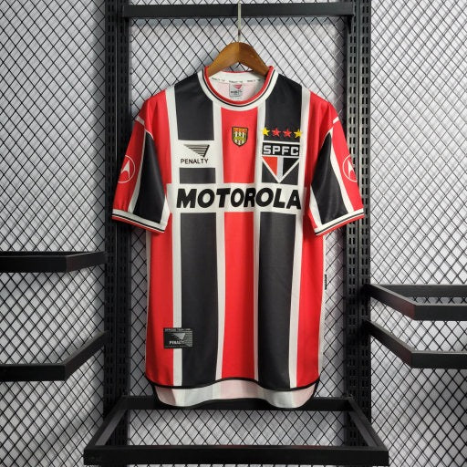 Camisa Retrô São Paulo 2000 Vermelha e Preta Masculina