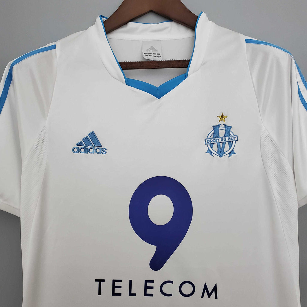 Camisa Olympique Marseille 2002/03 - Adidas Retrô Masculina - Branca/Azul