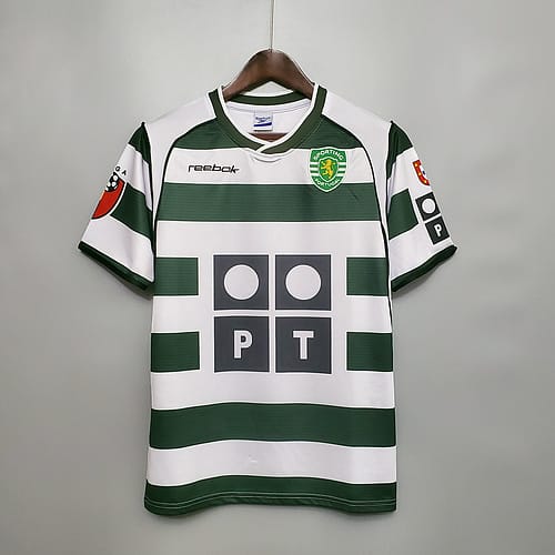 Camisa Sporting 2001/02 - Reebok Retrô Masculina - Branca/Verde