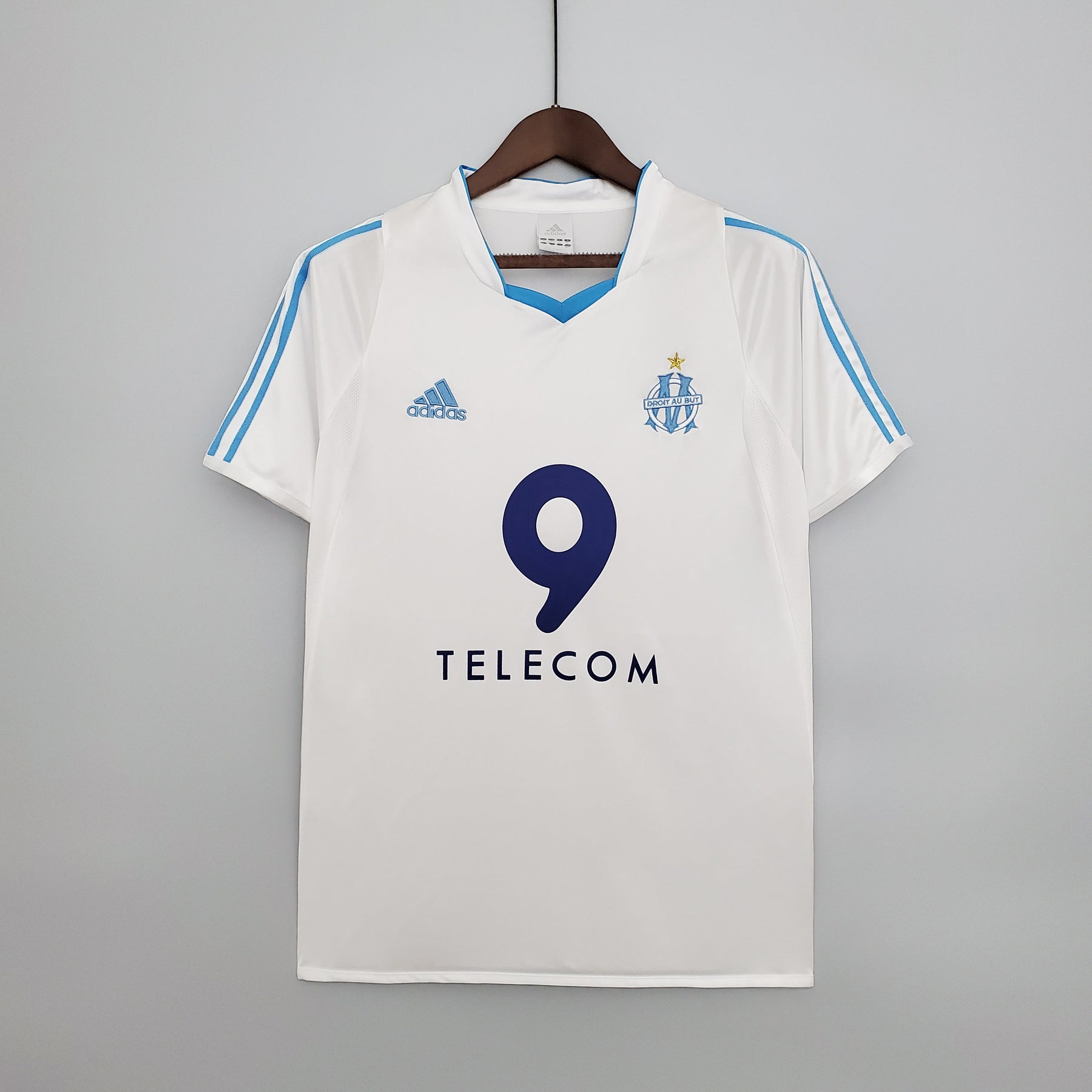 Camisa Olympique de Marseille Home 2002/03 - Adidas Retrô Masculina - Branca/Azul