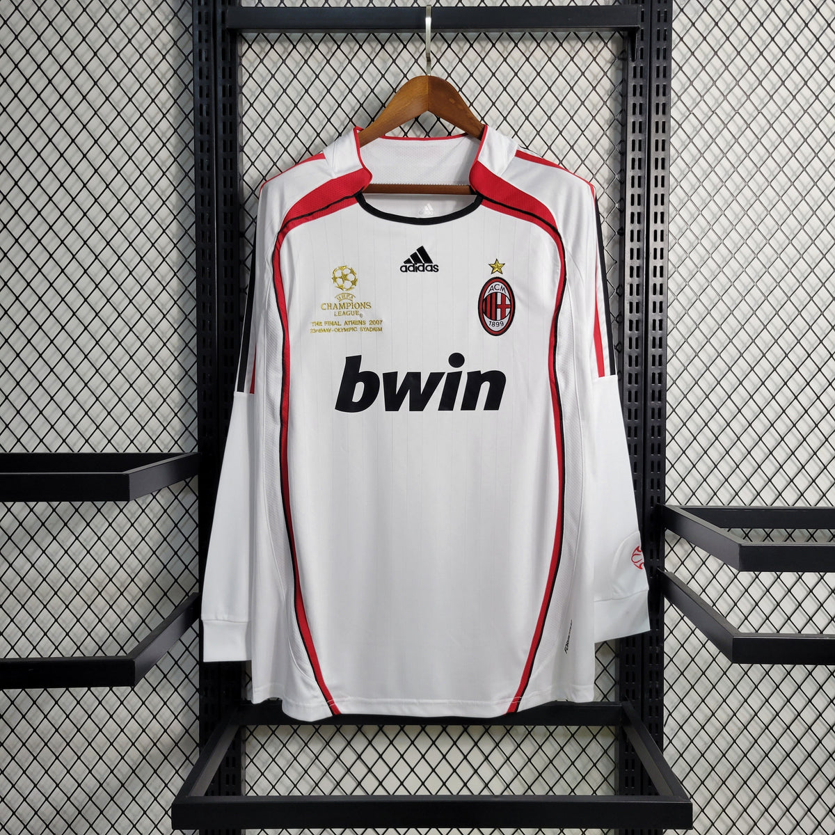 Camisa Manga Longa Milan  Away 2006/07 - Adidas  Retrô Masculina - Branca/Vermelha