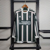 Camisa Manchester United Manga Longa Away 2023/24 - Adidas Torcedor Masculina - Verde/Branca