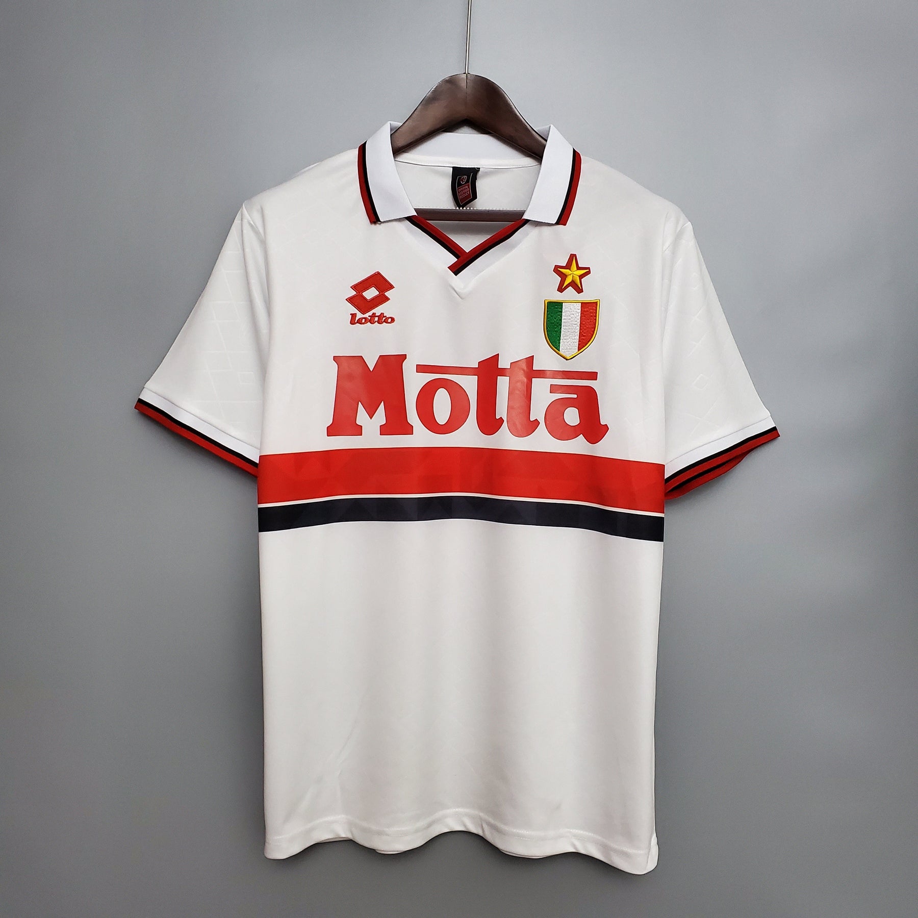 Camisa Milan Away 1993/94 - Lotto Retrô Masculina - Branca/Vermelha