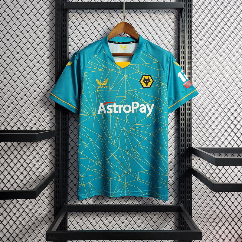 Camisa Wolves Away 2022/23 - Castore Torcedor Masculina - Azul/Amarela