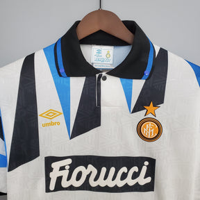 Camisa Inter de Milão Away 1992/93 - Umbro Retrô Masculina - Branca/Azul