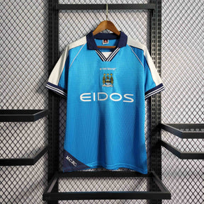 Camisa Manchester City Home 1999/01 - Retrô Masculina - Azul/Branca