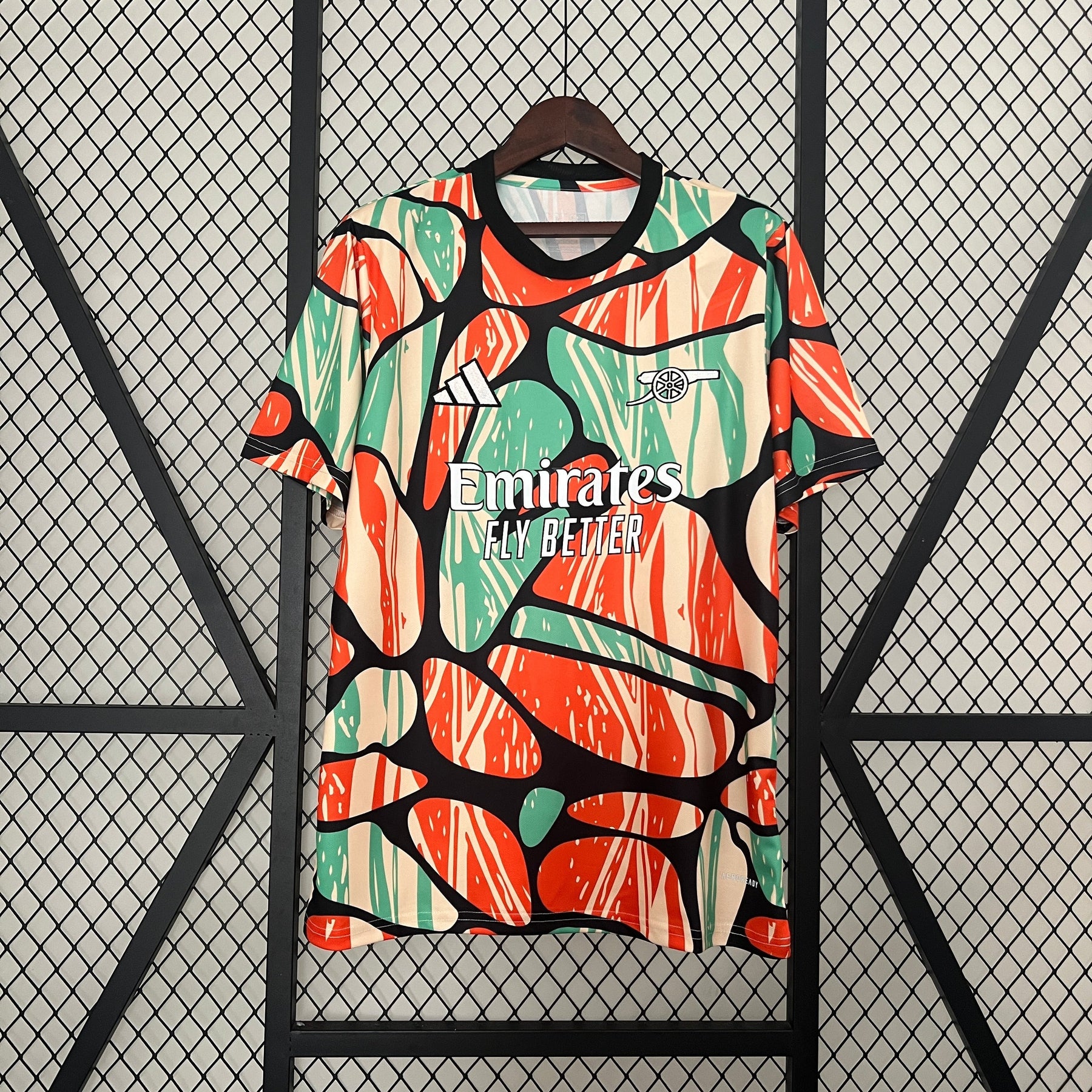 Camisa Arsenal Pré-Jogo 2024/25 - Adidas Torcedor Masculina - Laranja/Verde