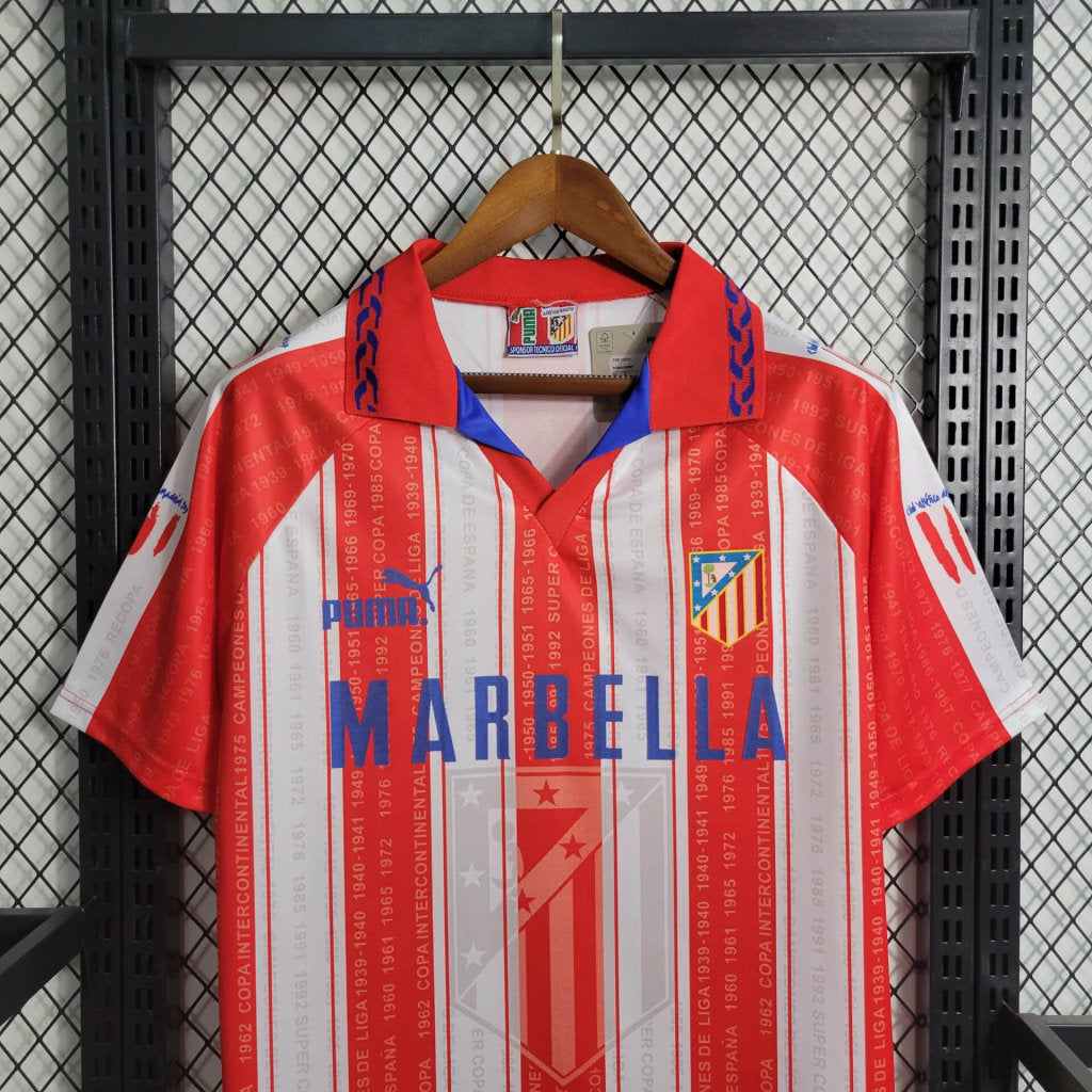 Camisa Atlético de Madrid Home 1995/96 - Puma Retrô Masculina - Vermelha/Branca