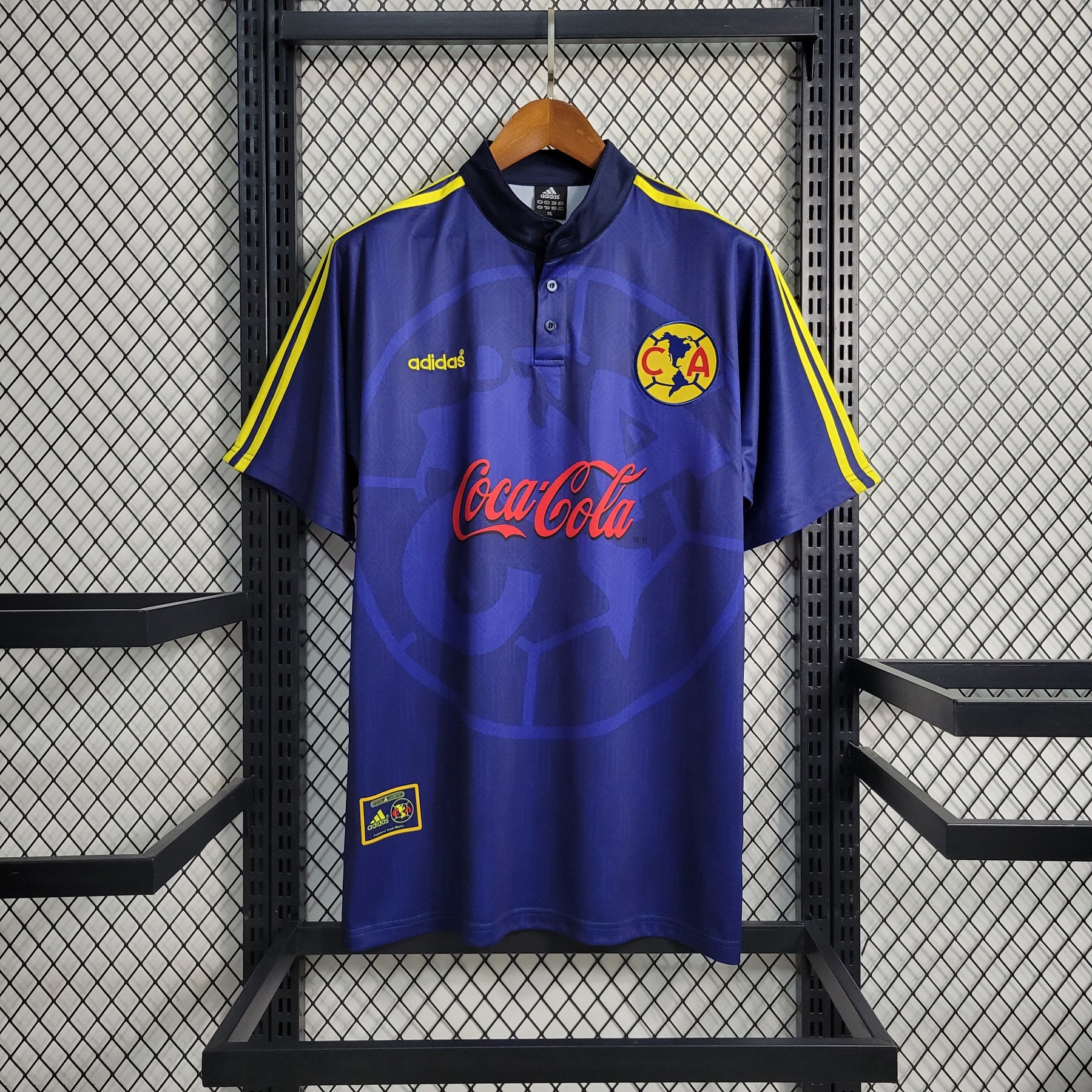 Camisa América do México Home 1998/99 - Adidas Retrô Masculina - Azul/Amarela