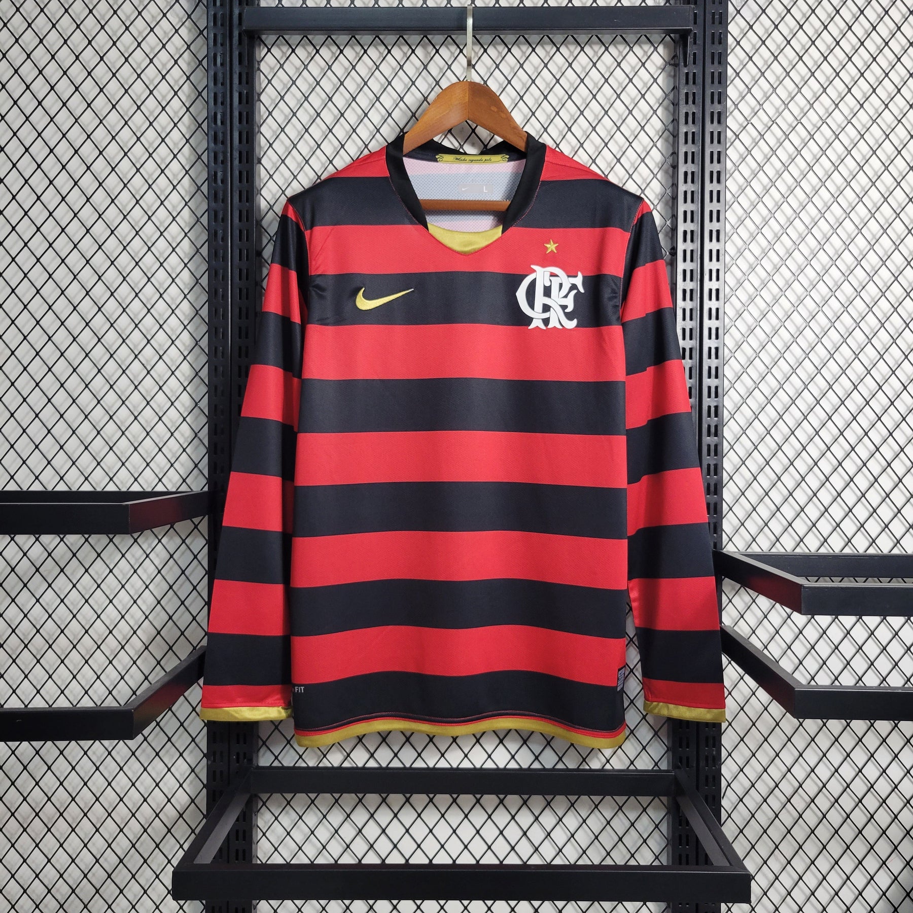 Camisa Flamengo Manga Longa 2008/09 - Nike Retrô Masculina - Vermelha/Preta