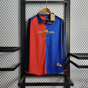 Camisa Barcelona Manga Longa Edição 100 Anos - Nike Retrô Masculina - Vermelha/Azul