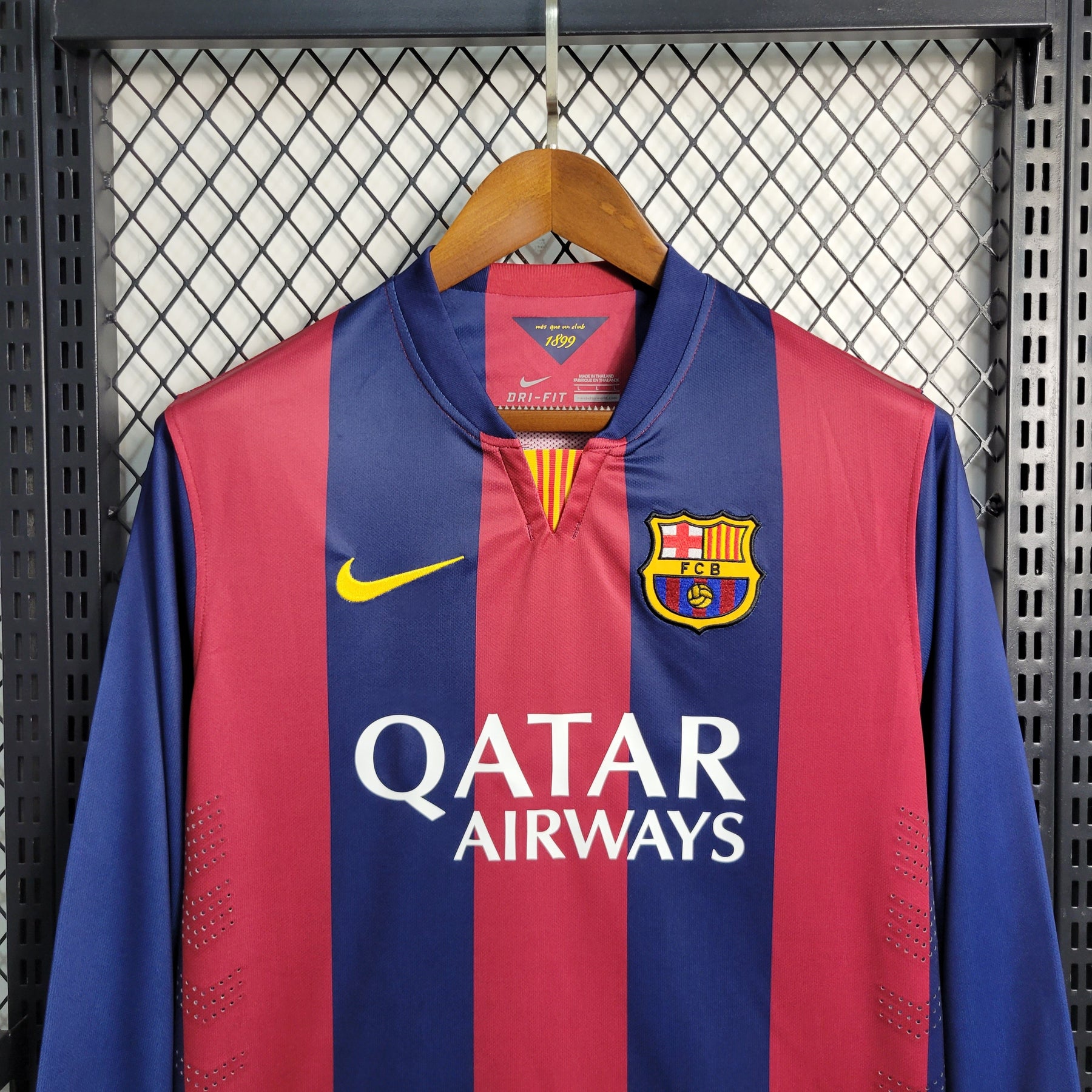 Camisa Barcelona Manga Longa 2014/15 - Nike Retrô Masculina - Vermelha/Azul