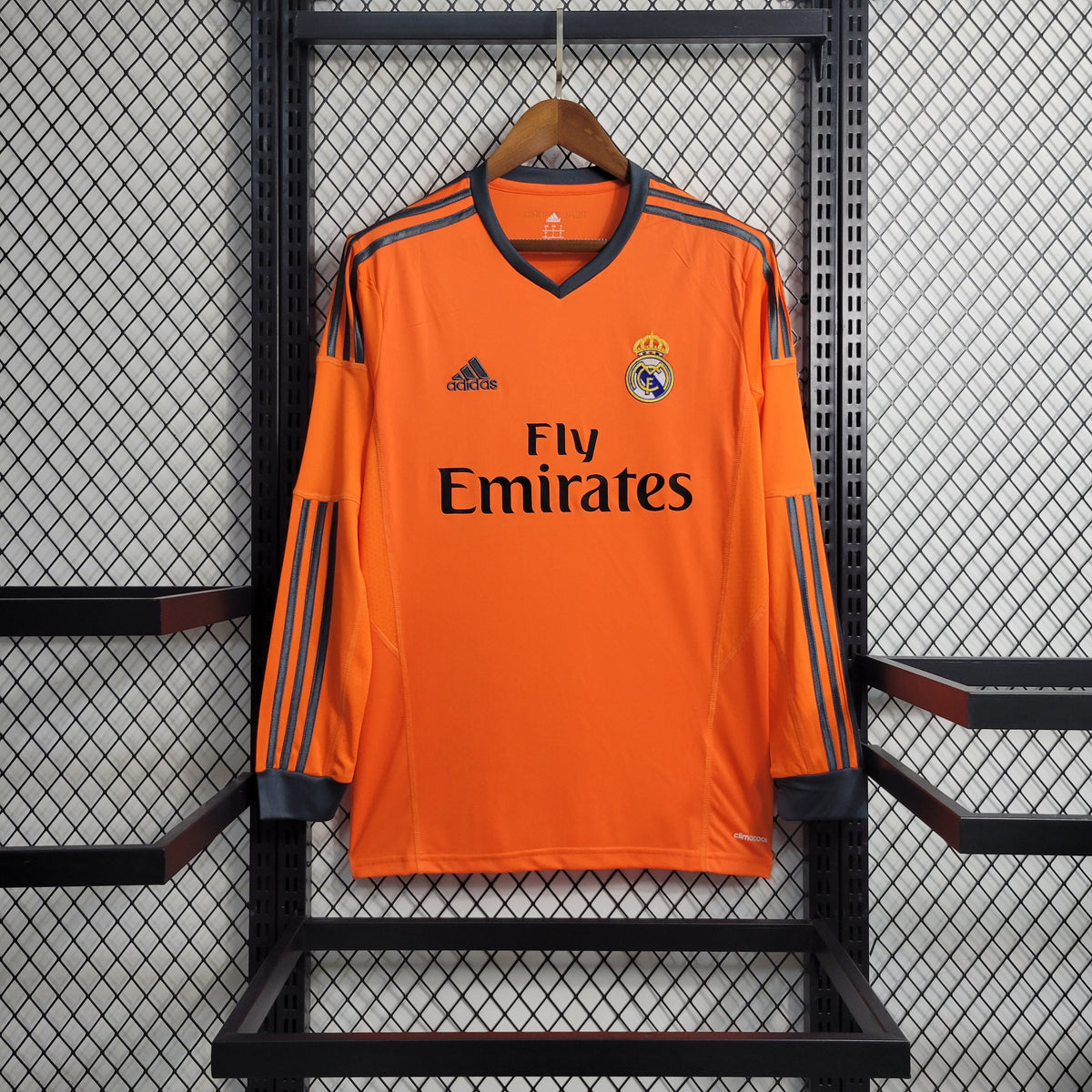 Camisa Manga Longa Real Madrid Away 2013/14 - Adidas Retrô Masculina - Laranja/Preta