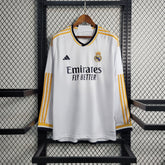 Camisa Manga Longa Real Madrid Home 2023/24 - Adidas Torcedor Masculina - Branca/Amarela