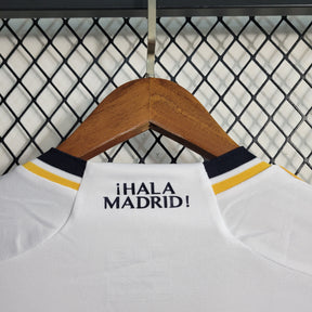 Camisa Manga Longa Real Madrid Home 2023/24 - Adidas Torcedor Masculina - Branca/Amarela