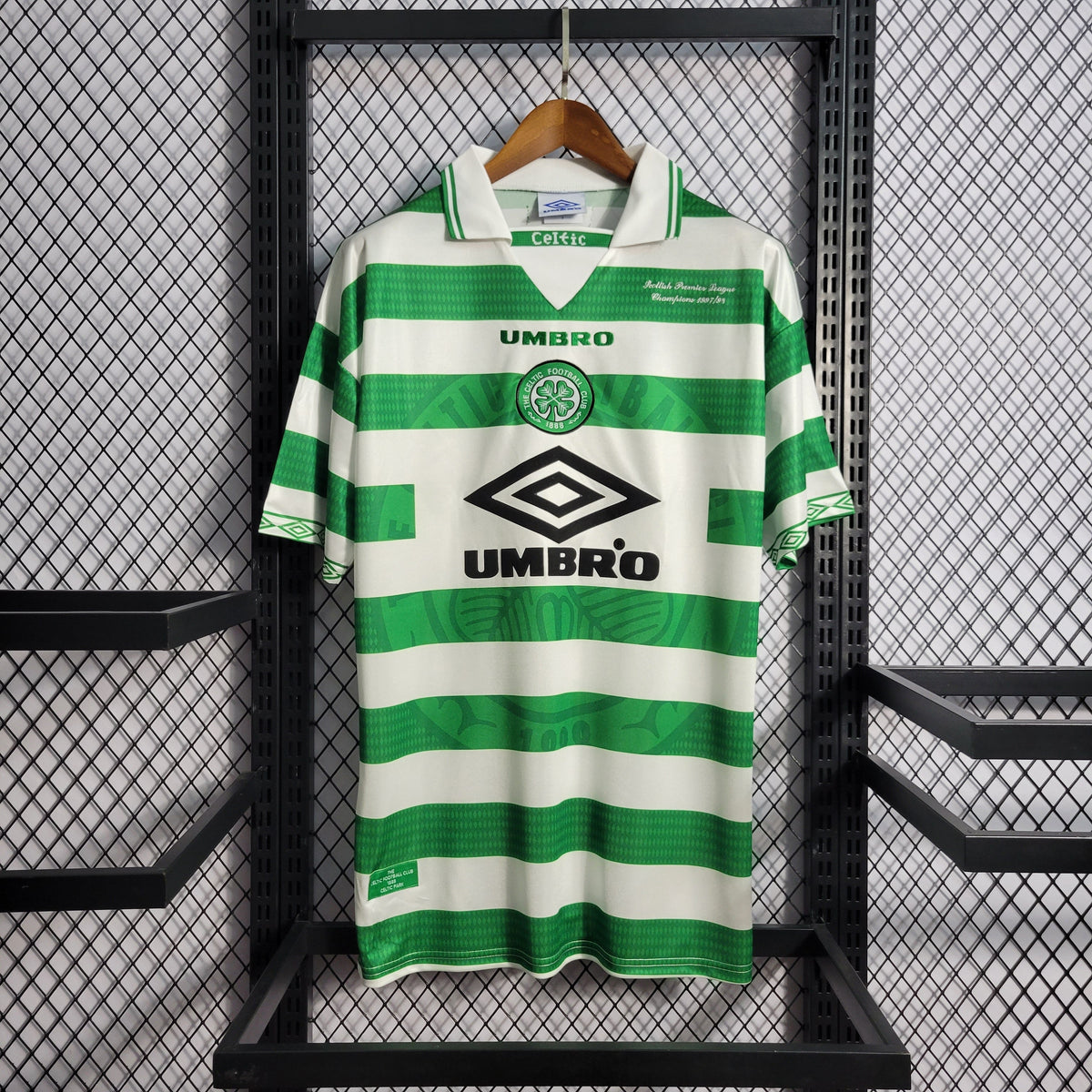 Camisa Celtic Home 1998/99 - Umbro Retrô Masculina - Branca/Verde