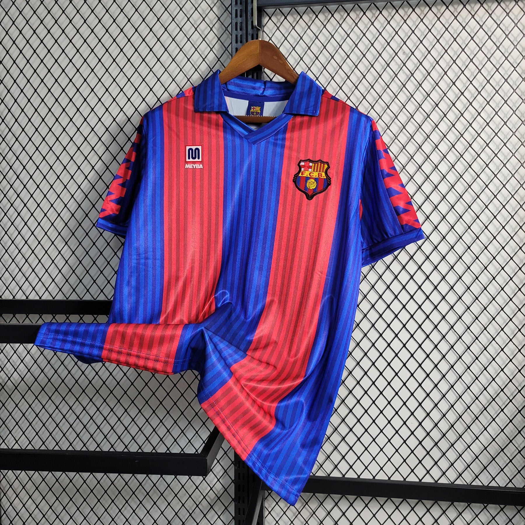 Camisa Barcelona Home 1992 - Meyba Retrô Masculina - Vermelha/Azul