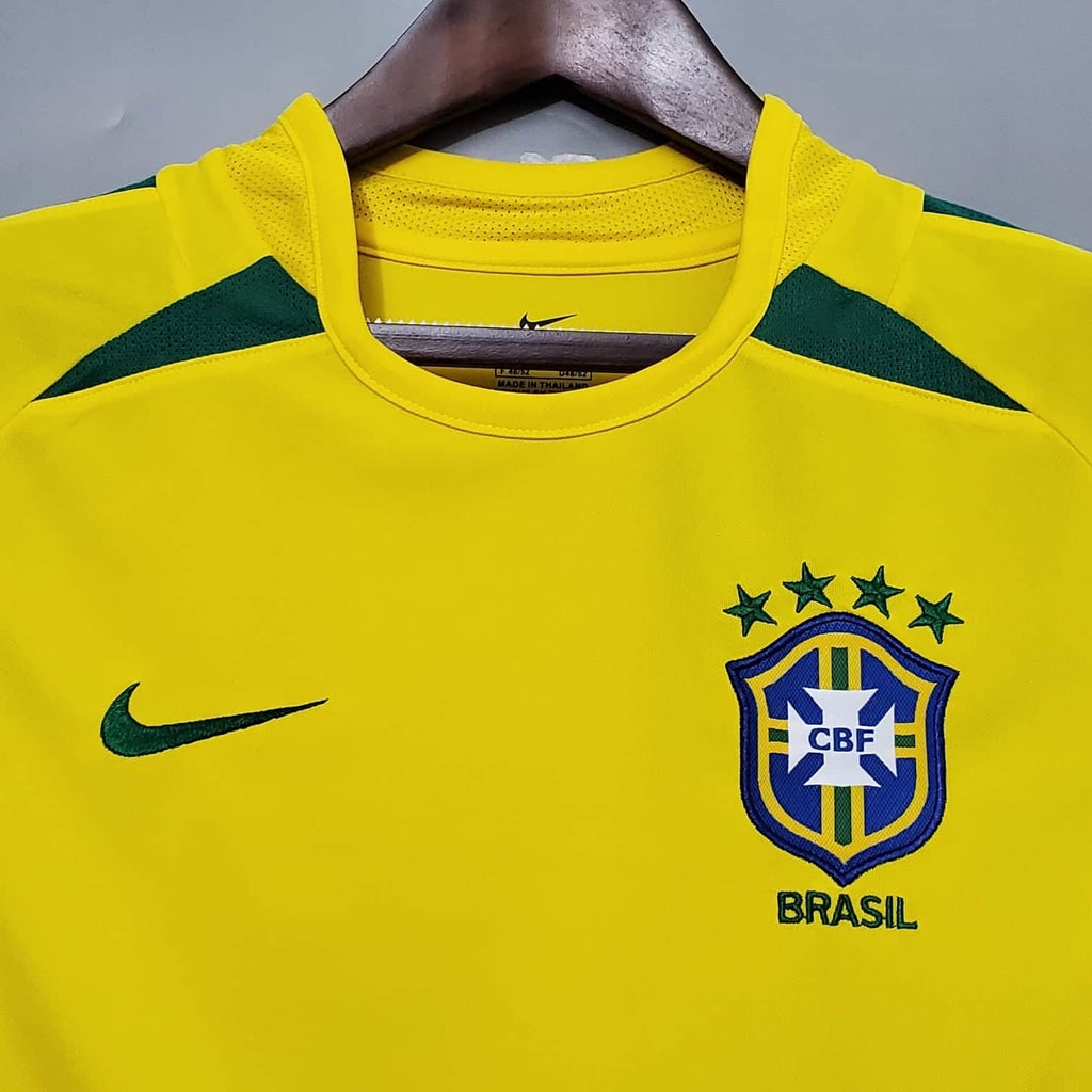 Camisa Seleção Brasil Home 2002 - Nike Retrô Masculina - Amarela/Verde