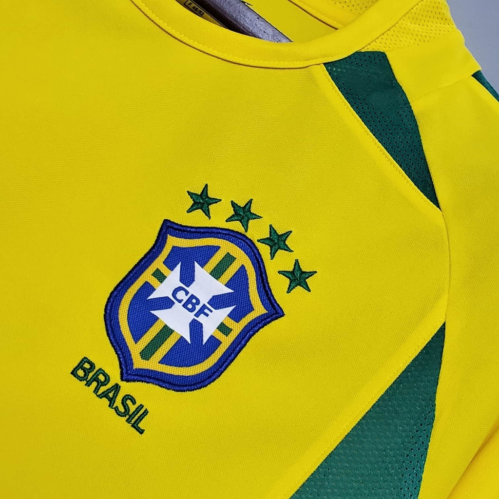 Camisa Seleção Brasil Home 2002 - Nike Retrô Masculina - Amarela/Verde