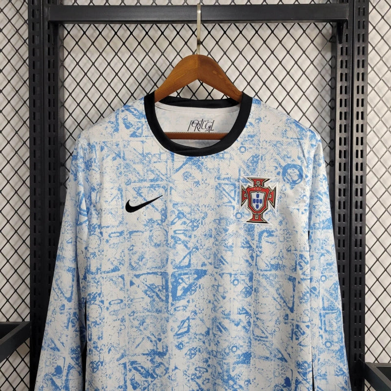 Camisa Manga Longa Seleção Portugal Away 2024/25 - Nike Torcedor Masculina - Branca/Azul