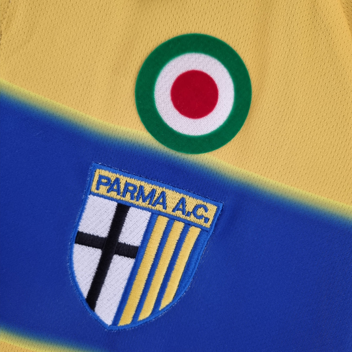 Camisa Parma Home 1999/00 - Champion Retrô Masculina - Amarela/Azul