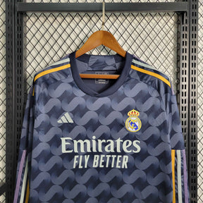 Camisa Manga Longa Real Madrid Away 2023/24 - Adidas Torcedor Masculina - Azul/Laranja